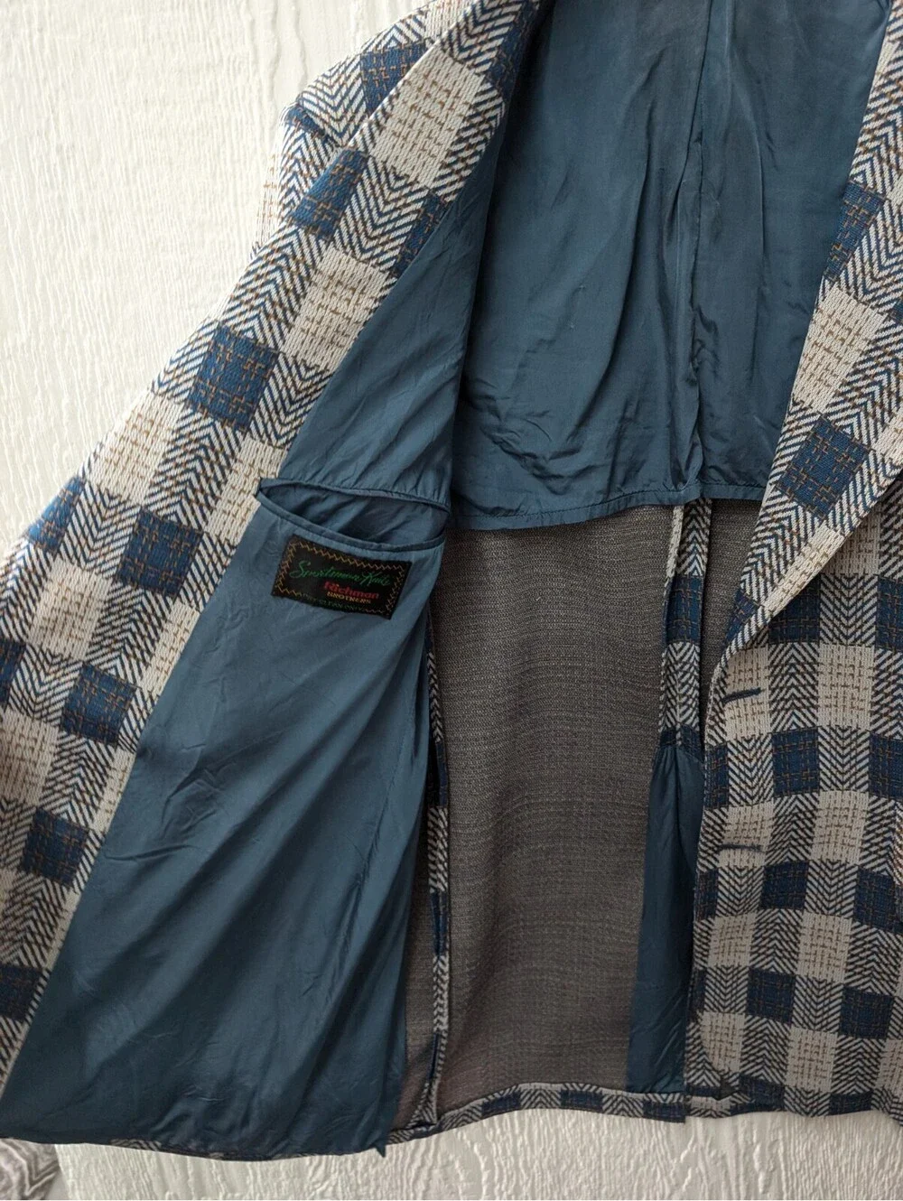 Vintage 70s Sportsman Knits Richman Brothers Blue Plaid Blazer Coat Academia 40L